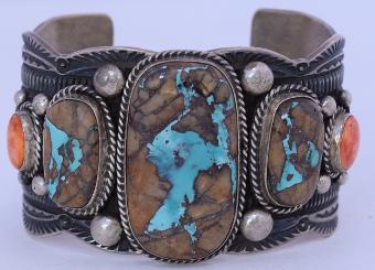 Boulder Ribbon Turquoise Navajo Bracelet By Guy Hoskie $1450